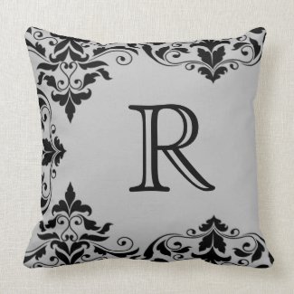 Gray & Black Monogram Damask Pillow throwpillow