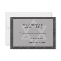 Gray, Black Pattern Border, Star, Bar Mitzvah RSVP Personalized Announcements