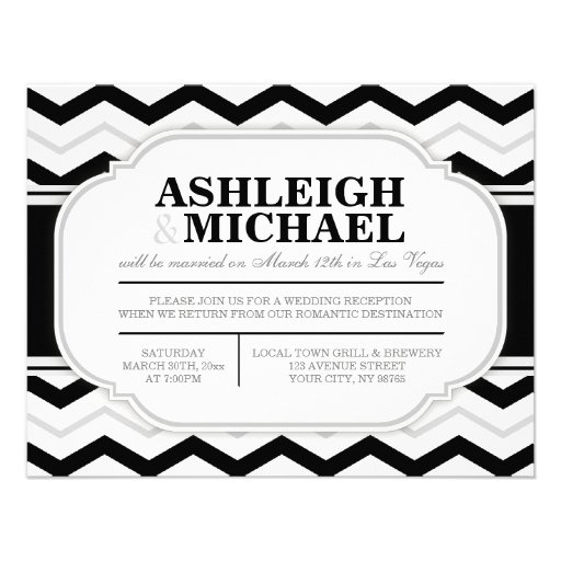 Gray & Black White Chevron Wedding Reception ONLY Invite