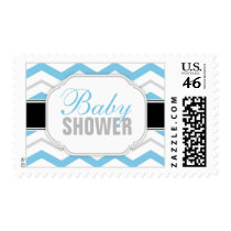 Gray & Blue Chevron Baby Shower Postage Stamps