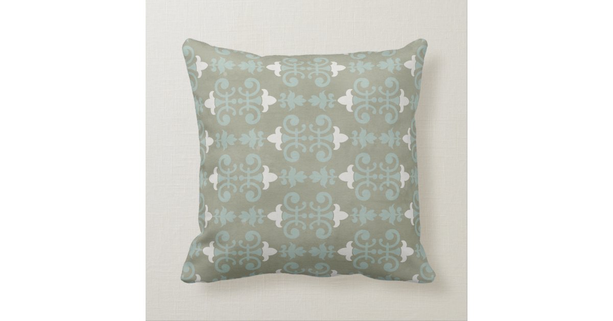 Gray & Blue Decorative Damask Throw Pillow Zazzle