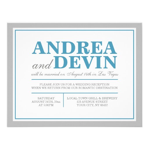 Gray & Blue Wedding Reception ONLY Invitations