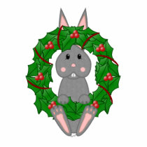 Gray Bunny And Christmas Wreath photo sculptures by mydeas Gray Bunny And Christmas Wreath photo sculptures