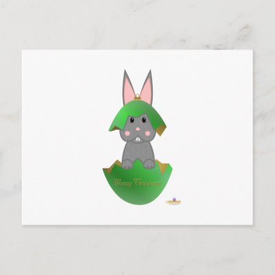 Gray Bunny Green Christmas Ornament Merry Christma postcards