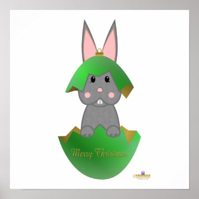 Gray Bunny Green Christmas Ornament Merry Christma posters