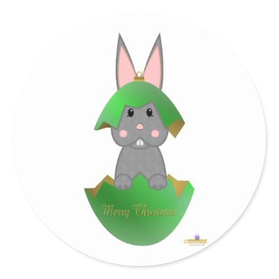 Gray Bunny Green Christmas Ornament Merry Christma stickers