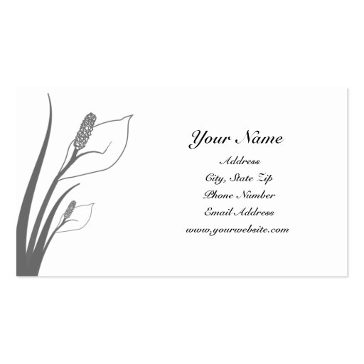 Gray Calla Lily Silhouette Business Cards (front side)