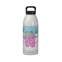 Gray Cat in Pink Snow Suit water bottles