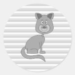 Gray Cat. Round Stickers