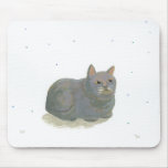 Gray cat sitting like a loaf of bread fun art mousepads
