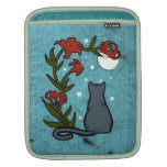 Gray cat under moonlight with tiger lilies sleeves for ipads