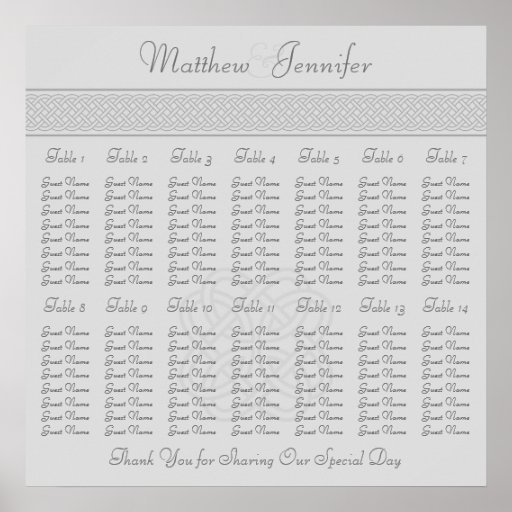 Gray Celtic Knot Wedding Reception Seating Chart Poster Zazzle