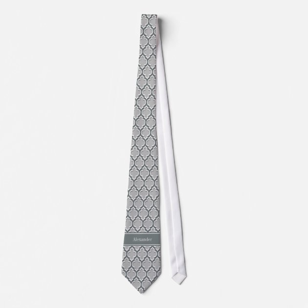 Gray Charcoal Moroccan #5DS Charcoal Name Monogram Tie