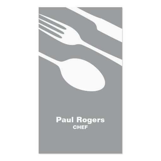 Gray chef or catering cutlery business card (front side)