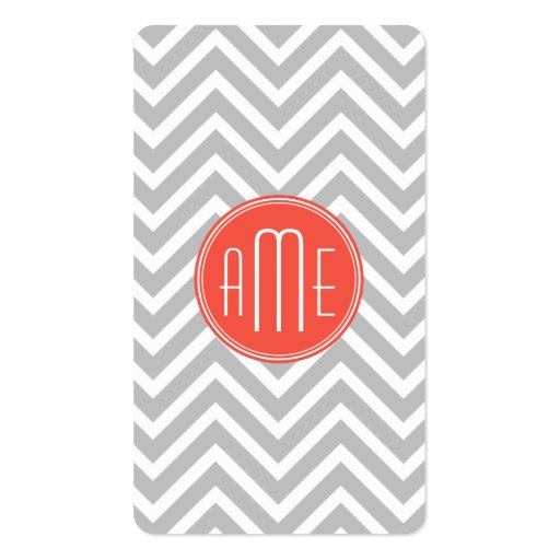 Gray Chevron and Coral Custom Monogram Business Card (back side)