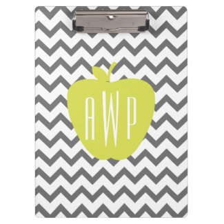 Gray Chevron And Neon Apple Monogram Teacher Clipboard