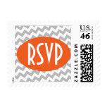 Gray Chevron and Orange RSVP Postage Stamps