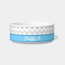 Gray Chevron Blue personalized Cat Bowl pet bowls