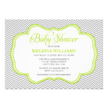 Gray Chevron Green Frame Baby Shower Invitations