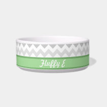 Gray Chevron Green personalized Cat Bowl pet bowls