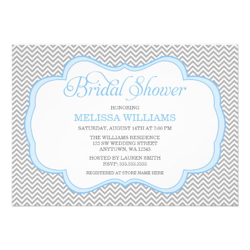Gray Chevron Light Blue Frame Bridal Shower