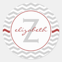 Gray Chevron Monogram Round Sticker
