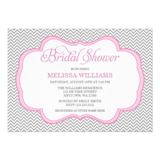 Gray Chevron Pink Frame Bridal Shower Cards
