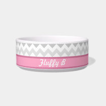 Gray Chevron Pink personalized Cat Bowl pet bowls