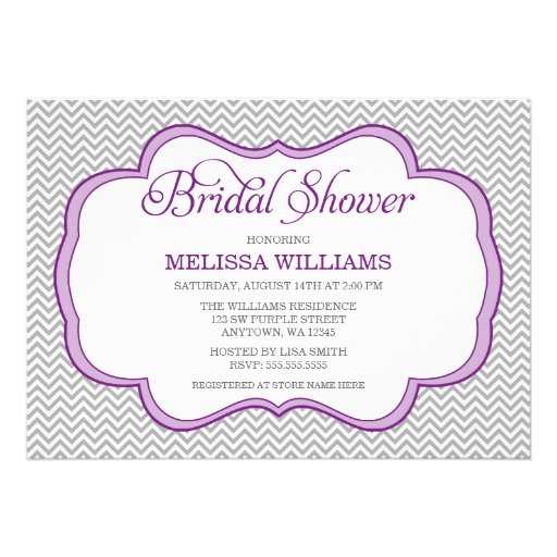 Gray Chevron Purple Frame Bridal Shower Custom Announcement