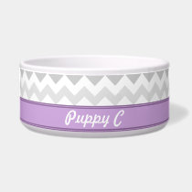 Gray Chevron Purple personalized Dog Bowl pet bowls