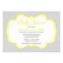 Gray Chevron Yellow Frame Baby Shower Invitations