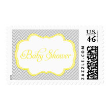 Gray Chevron Yellow Frame Baby Shower Postage Stamp