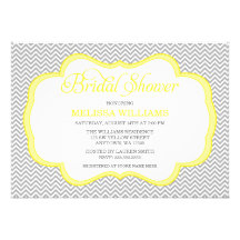 Gray Chevron Yellow Frame Bridal Shower Invitations