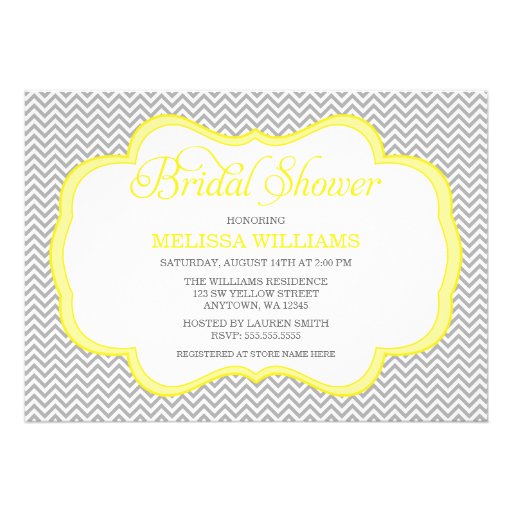 Gray Chevron Yellow Frame Bridal Shower Invitations