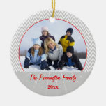 Gray chevron zigzag christmas photo ornament