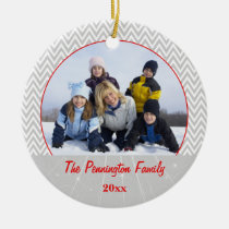 Gray chevron zigzag christmas photo ornament