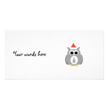 Gray christmas owl personalized photo card