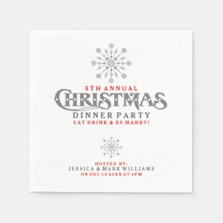 Gray Christmas Snowflake Dinner Party Design Standard Cocktail Napkin