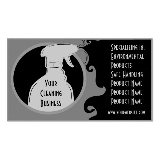 Gray cleaning services spray bottle custom cards business cards (back side)