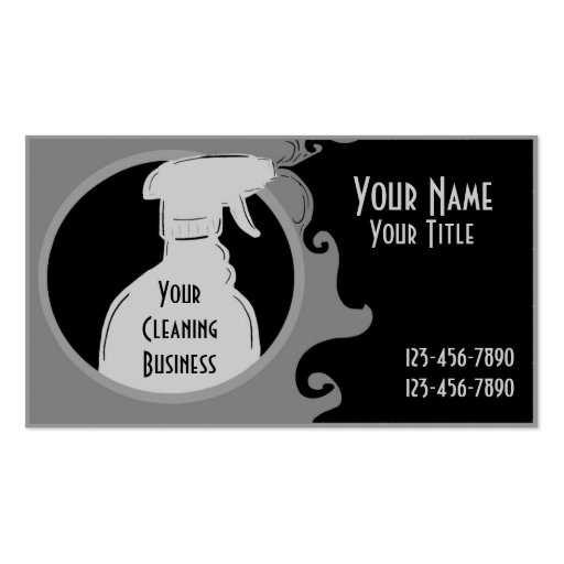 Gray cleaning services spray bottle custom cards business cards (front side)