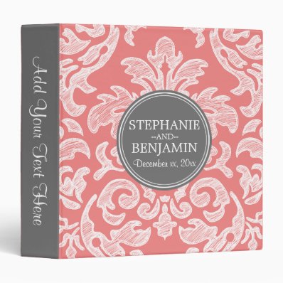 Gray & Coral Damask Pattern Wedding Binder