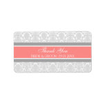 Gray Coral Damask Wedding Labels