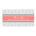 Gray Coral Damask Wedding Labels