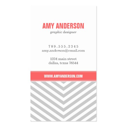 Gray & Coral Modern Chevron Stripes Business Card Templates (front side)
