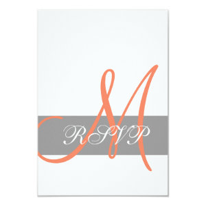 Gray Coral Monogram Wedding RSVP Card 3.5