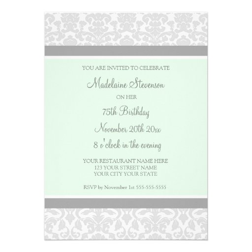 Gray Damask 75th Birthday Party Invitations