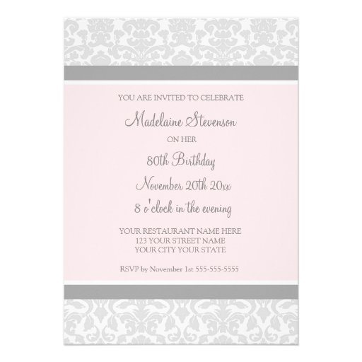 Gray Damask 80th Birthday Party Invitations