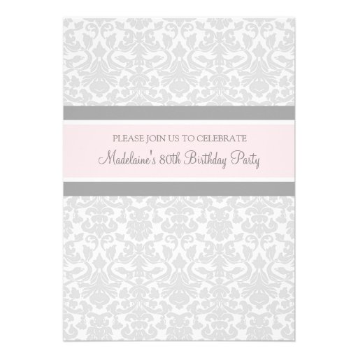 Gray Damask 80th Birthday Party Invitations (front side)