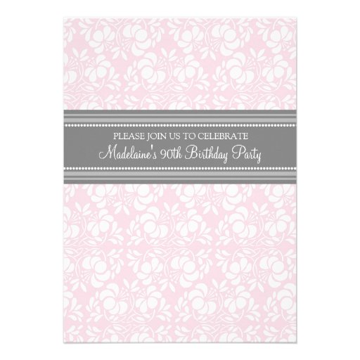 Gray Damask 90th Birthday Party Invitations (front side)