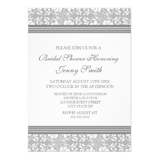 Gray Damask Bridal Shower Invitation Cards
